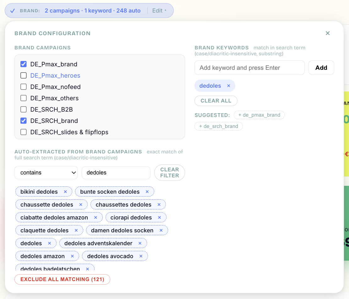 Search terms filter